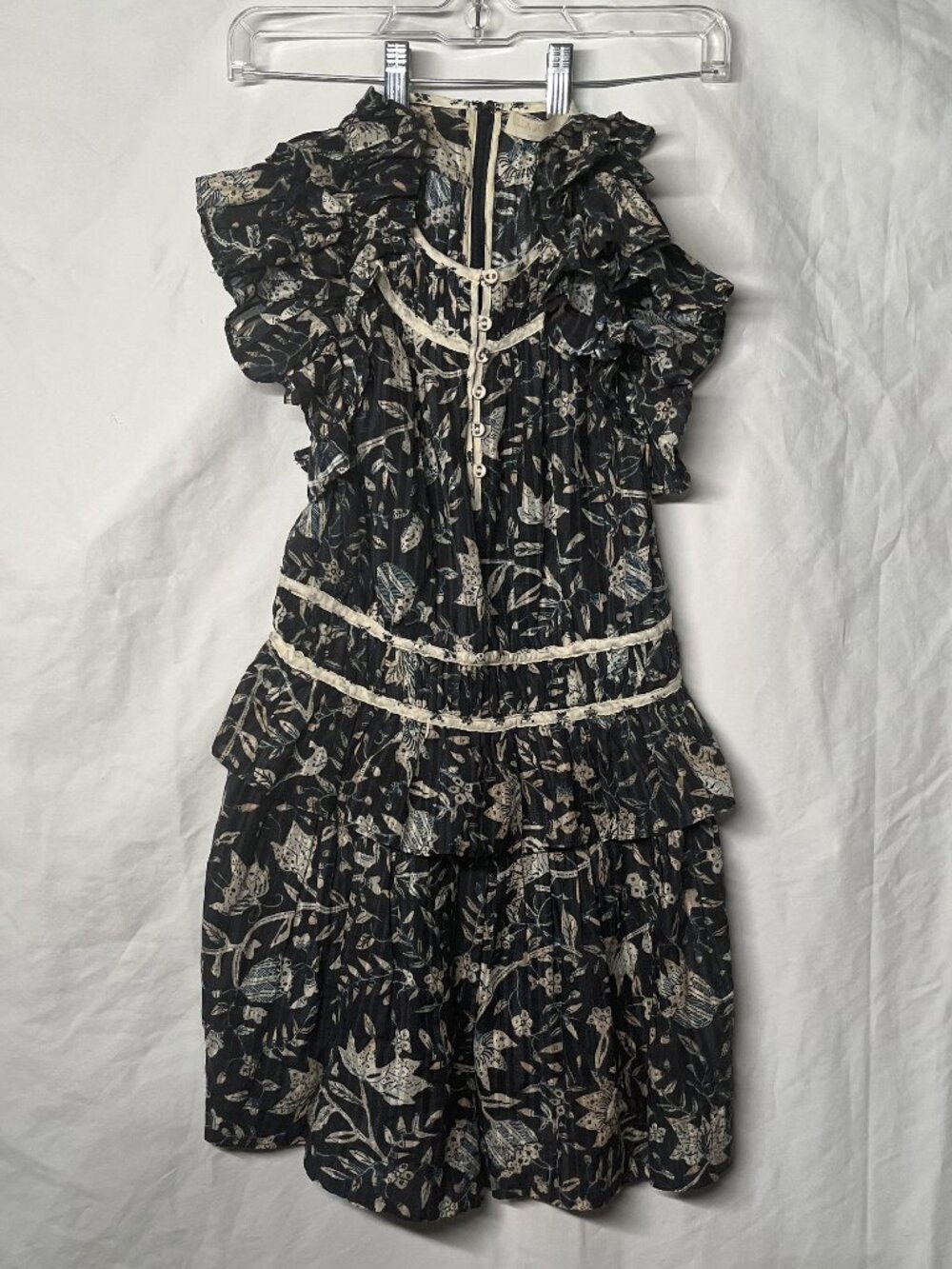 ULLA JOHNSON Endah playsuit Navy with beige floral design bohemian Romper SIZE 2